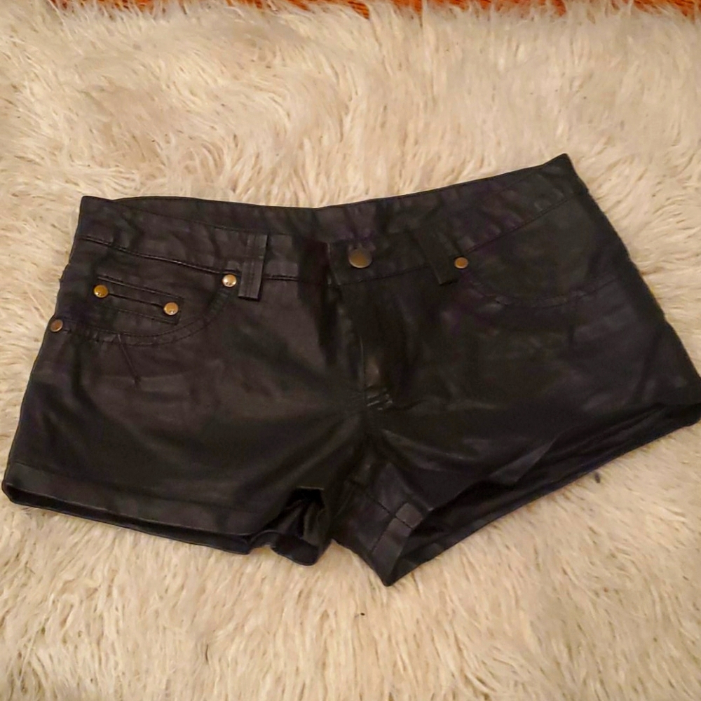 Free People Black Faux Leather Shorts